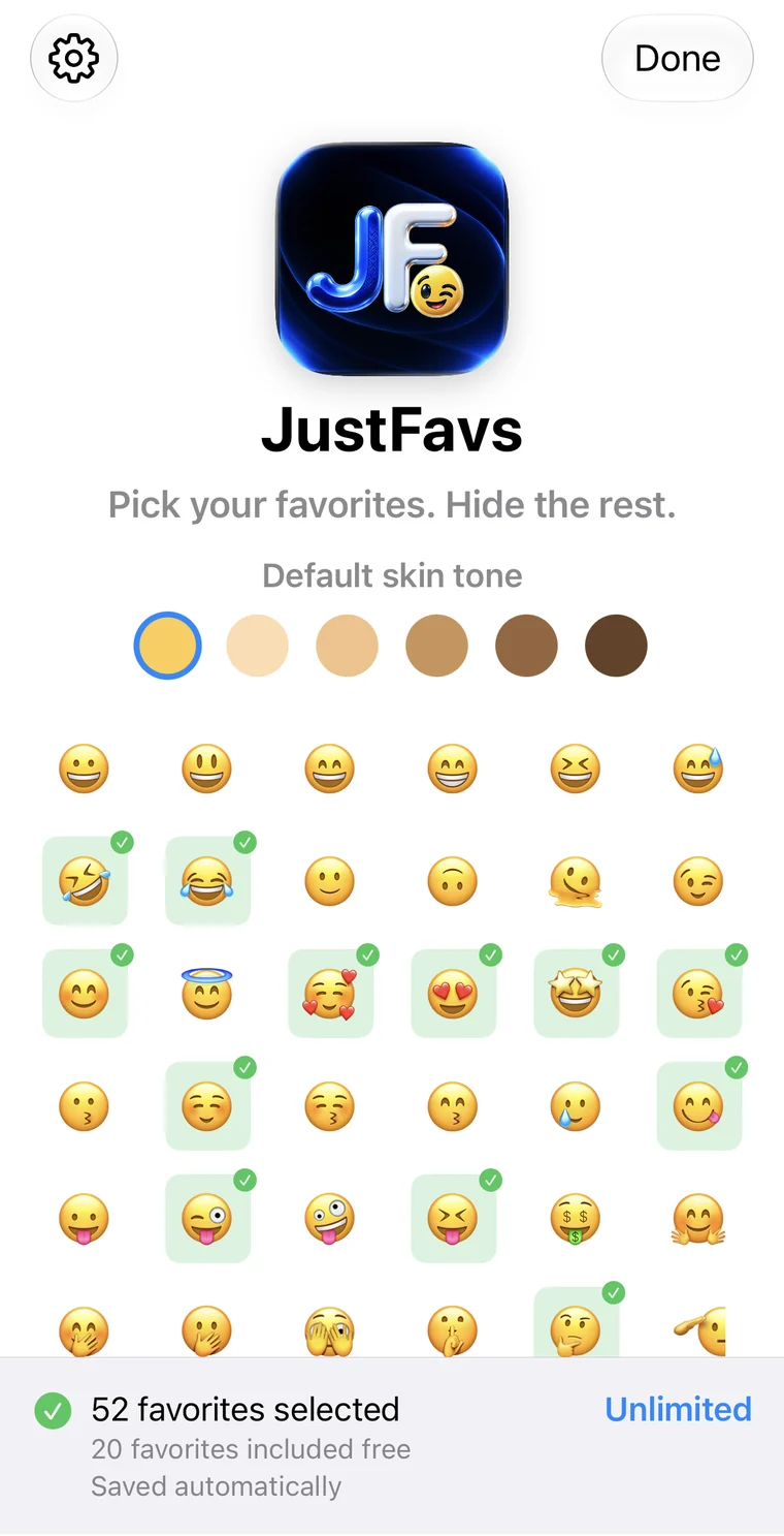 Choosing favorite emojis in the JustFavs app
