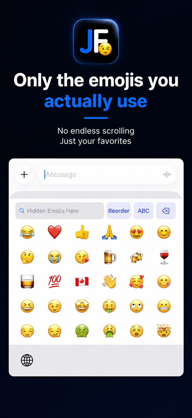 JustFavs keyboard showing only selected favorite emojis