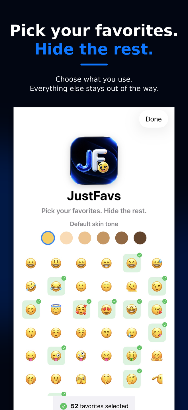 Selecting favorite emojis in JustFavs